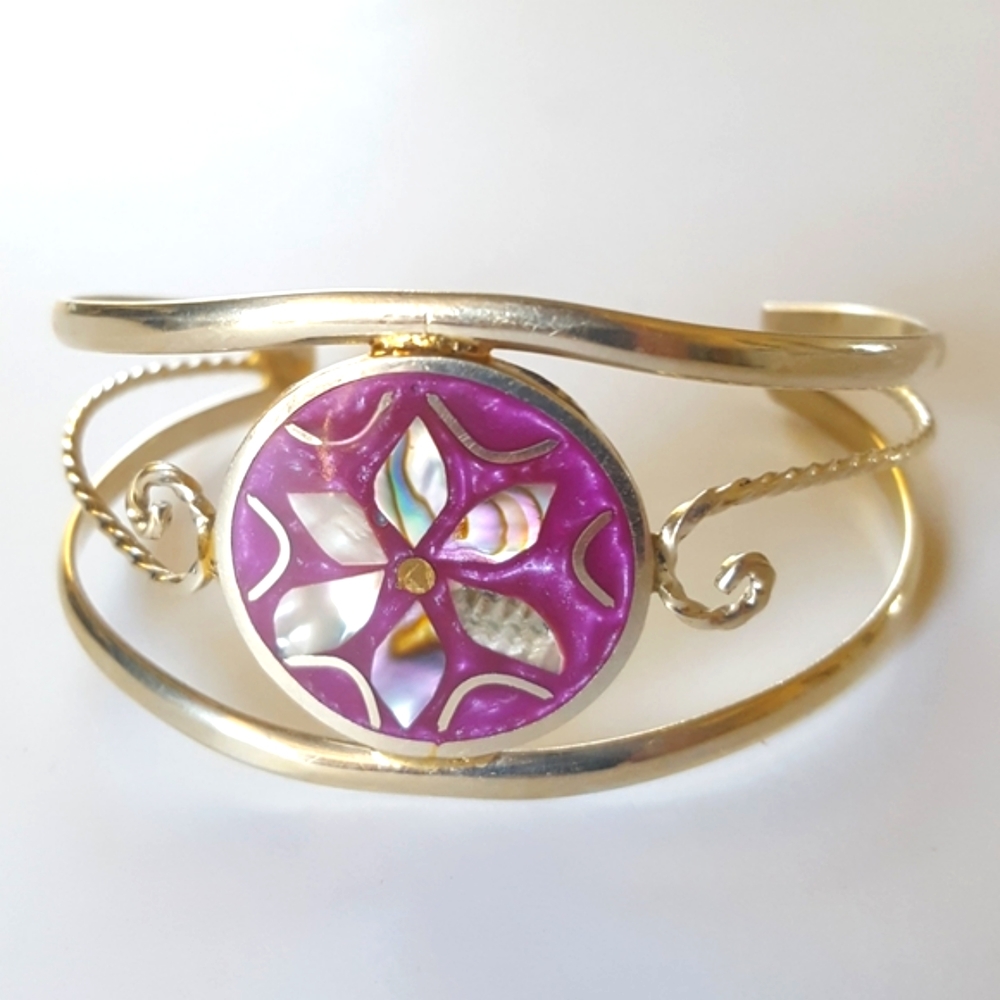 Sterling Cuff Bracelet 🎀 Mother of Pearl design - Picture 1 of 11